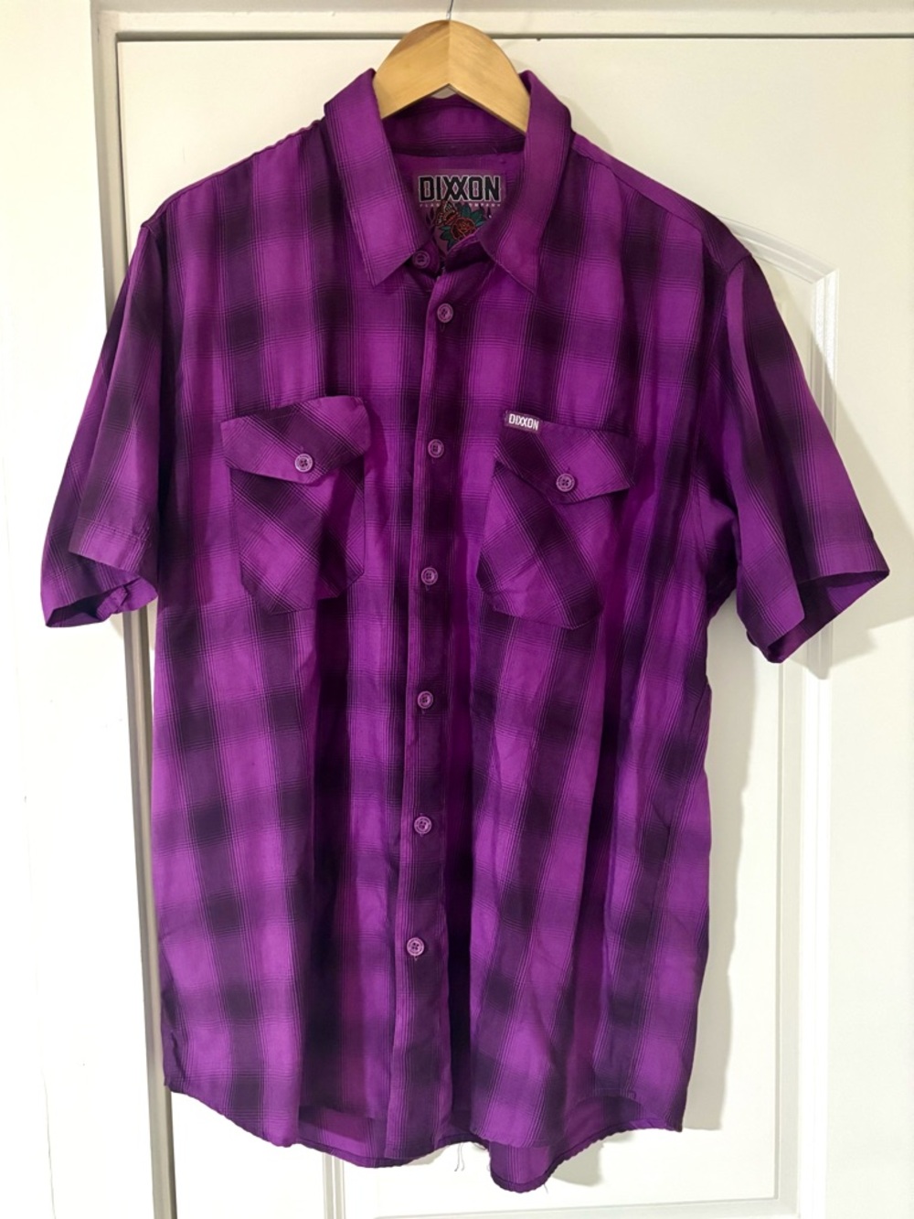 DIXXON Purple Plaid Short-Sleeve Button Down Shirt